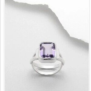 Sterling Silver Emerald Cut Amethyst Ring, Sz 7